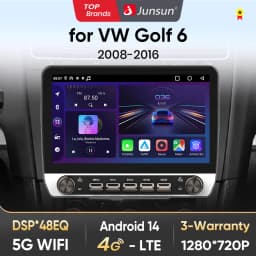 Junsun 10" Button Car Radio for VW Golf 6 2008-2016 GPS Multimedia Stereo BT FM RDS Wireless CarPlay for Apple Android Auto 4G