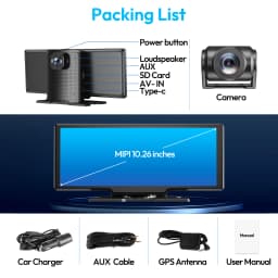 XGODY 10.26" Large Screen Portable Wireless Apple Android Auto Radio CarPlay Touch Screen 4K Car Camera