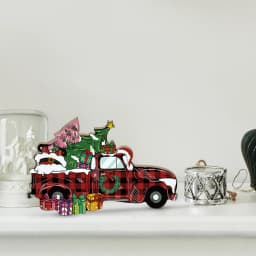 Putuo Decor Red Christmas Truck Element Wooden Table Decor, Merry Christmas, Decoration for Home Cafe Coffee Shop Bar Pub Club