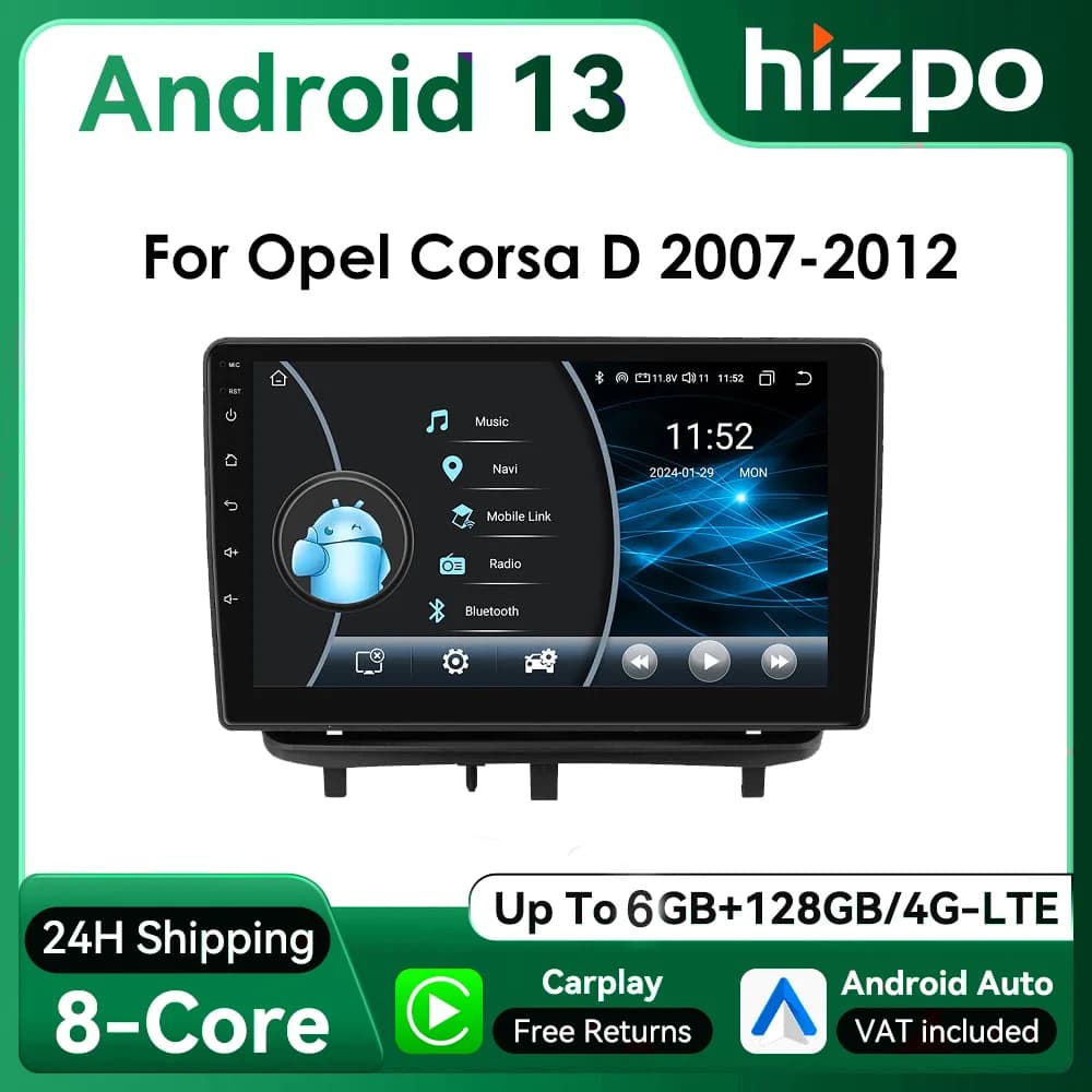 9" Hizpo CarPlay Android Auto Car Radio for Opel Corsa D 2007 - 2012 Hatchback 4G BT GPS RDS DSP SWC UI8581 Intelligent System