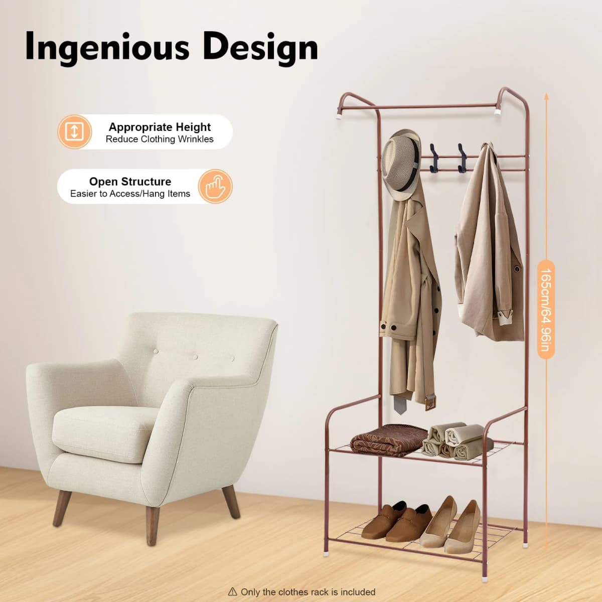 Independent Hanger Brown Metal Shoe Hanger 4 Hooks Clothes Rack Clothes Hangers Coat Hanger Stand Wardrobe Stand