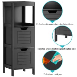 Bath chest of drawers with 2 Drawers, Bathroom wardrobe, Wood Bath wardrobe, living room bathroom Bath Shelf, Black, 30x30x89