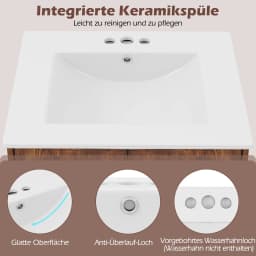 Wardrobe vanity with washbasin, bathroom wardrobe under the washbasin with ceramic basin, 2 doors and open shelf