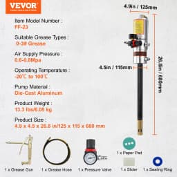 SucceBuy Pneumatic Grease Pump Air Operated with 13 ft High Hose 360° Swivel Grease Gun Head Lubrication 50:1 Pressure Ratio