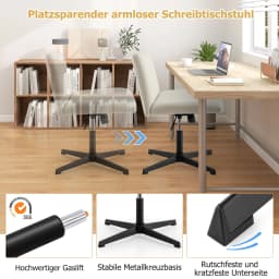Seated chair, swivel chair without armrests, desk chair with wide seat, office chair with cross base