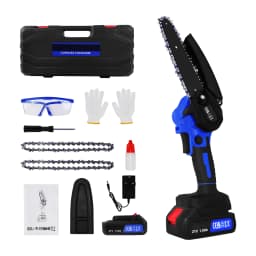 21V Brushless Cordless Chainsaw 6 Inch, Handheld SAW, 1 x 1.5Ah Battery, Fast Charger, 2 Chains, Guide Plate, Safety Lock