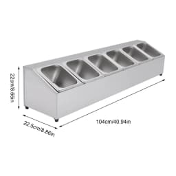Ingredient Container Stainless Steel 6 Grid Ingredient Box Side Dish Bar Container with Lid