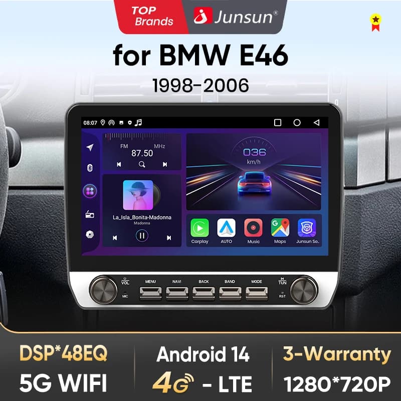 Junsun 10" Button Car Radio for BMW E46 M3 318/320/325/330/335 GPS Multimedia Stereo Wireless CarPlay for Apple Android Auto 4G