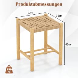2 Set bar stool Wood, bar chair seat height 45 cm with footrest, braided paper kitchen chair counter stool bistro stool