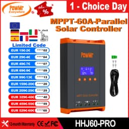 PowMr 60A MPPT Solar Charge Controller 3 Stages Charging for 12V 24V 36V 48V Battery 160VDC Solar Panel Can Parallel 12 Units