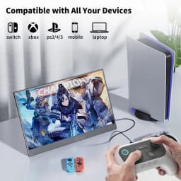 HGFRTEE 15.6 Inch 1080P Portable Gaming Monitor, 250cd/m2 Type-C/HDMI Expand Display with Stand for Laptop Phone Switch PS5 Xbox