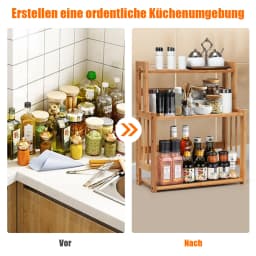 3-level Spice Rack Bamboo Kitchen Shelf with an Adjuster Shelf storage Shelf for Work plate