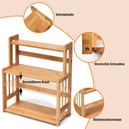 3-level Spice Rack Bamboo Kitchen Shelf with an Adjuster Shelf storage Shelf for Work plate