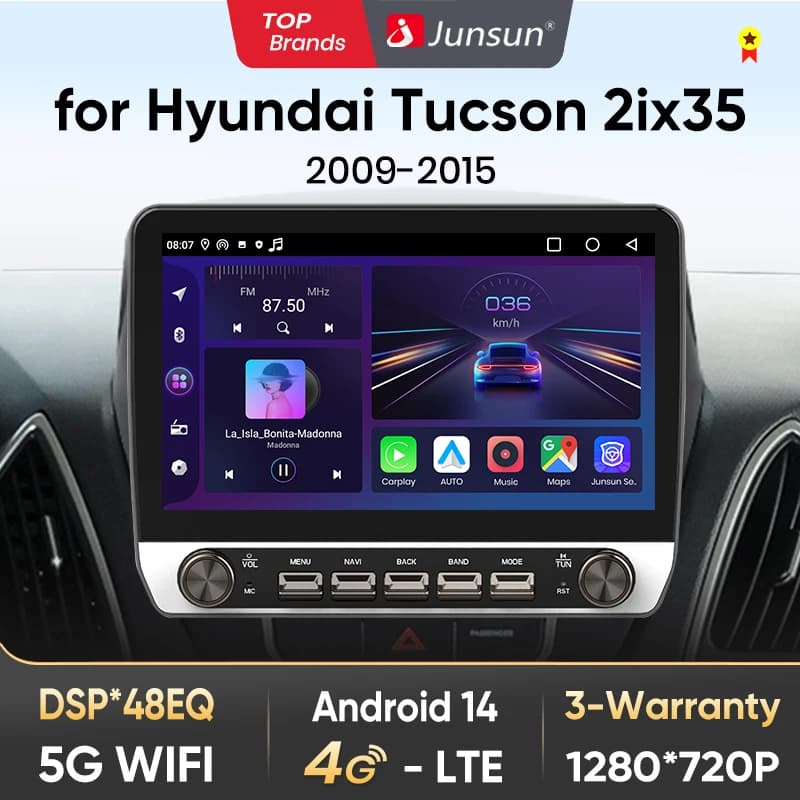 Junsun 10" Button Car Radio for Hyundai Tucson 2ix35 GPS Multimedia Stereo BT FM RDS Wireless CarPlay for Apple Android Auto 4G