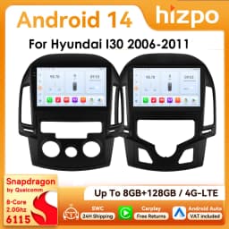 Hizpo 2Din 9inch Android14 Car Radio for Hyundai i30 AT MT 2006 - 2011 SWC BT 4G DSP RDS GPS Snapdragon 6115 Auto CarPlay