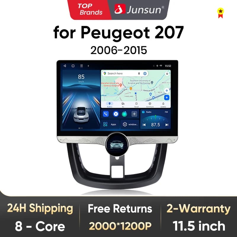 Junsun 11.5" Car Radio Android Auto Wireless CarPlay For Peugeot 207 207CC 2006 - 2015 QLED 2K Screen Multimedia Stereo