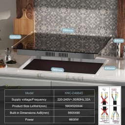 Karinear Ceramic Hob 4 Zones 60cm Built in, Expandable Oval Area, Sliding Control, Safety Lock, Timer, without Plug, Hard wired