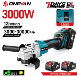 ONEVAN 125MM Brushless Electric Angle Grinder 6 Gears Cordless PolishIing Grinding Cutting Power Tools For Makita Battery Pin