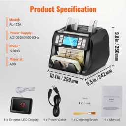 SucceBuy 1200 Pcs/Min Money Counter Business Cash Register Bill Counterfeit Bill Detector by UV/MG/IR/DD Function for Bank Store