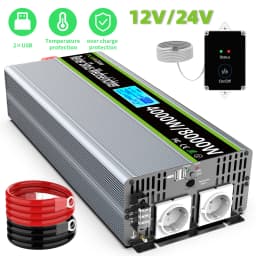 8000W Solar Power Inverter DC 12V/24V to AC 230V Pure Sine Wave Inverter Converter with RC and Dual USB Car Charge Inverter