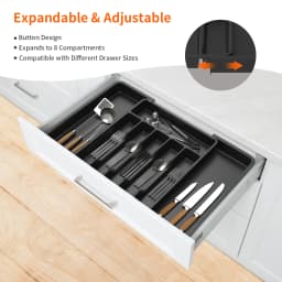 VickyHome Utensil Tray,Cutlery Tray Organizer for Kitchen,Wooden Utensil Drawer Organizer,8 Compartment Expandable Cutlery Tray