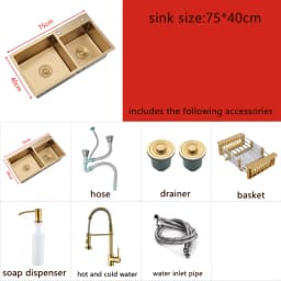 Gold Kitchen Sink Above Counter Double Bowl Goldn Basket Drainer Soap Dispenser Washing Basin 304 Stainless Steel Sinks
