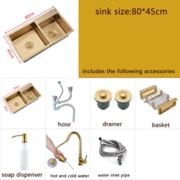 Gold Kitchen Sink Above Counter Double Bowl Goldn Basket Drainer Soap Dispenser Washing Basin 304 Stainless Steel Sinks