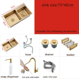 Gold Kitchen Sink Above Counter Double Bowl Goldn Basket Drainer Soap Dispenser Washing Basin 304 Stainless Steel Sinks