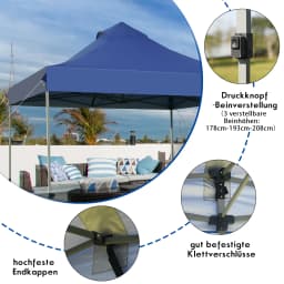 3x3m pavilion, folding Pavilion, waterproof, stable, winter resistant, UV protection 50 +, height adjustable garden pavilion, party tent