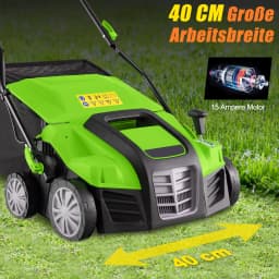 Electric scarifier & Lawn fan 41 cm, 15A 2-in-1 lawn scarifier with 3 steps height adjustment & 5 steps working depth