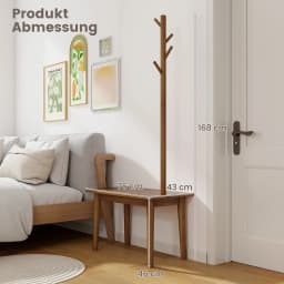 3 in 1 solid wood side table coat rack with shoe bench & 3 hooks, multi-functional freestanding dresses stand