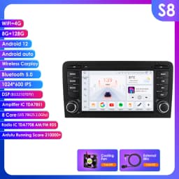 Hizpo 7inch 2Din CarPlay Android Auto Car Radio for Audi A3 8P 2003 - 2011 S3 RS3 Multimedia GPS Navigation 4G BT SWC RDS DSP