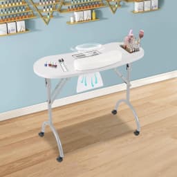 White Manicure Table, Salon Beauty Nail Desk with Fan, Foldable, Portable, with Carry Bag
