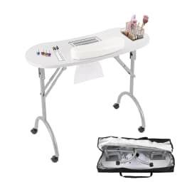 White Manicure Table, Salon Beauty Nail Desk with Fan, Foldable, Portable, with Carry Bag