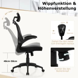 Ergonomic Adjustable Lumbar Support & Headrest Office Chair Desk Chair with Folding Up Armrests