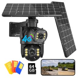 8MP 4K Outdoor 4G SIM Card Solar Camera Dual Lens Binocular Camera PIR Human Body Sensing Security Video 64GB Card Solar Camera