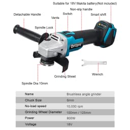 Drillpro 800W 125mm Cordless Brushless Angle Grinder For Makita 18V Battery Electric Grinding Polishing Machine