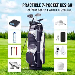 SucceBuy Golf Cart Bag 36” Multiple Pockets Premium Nylon Cart Bag Durable Golf Bags for Men Women Black Color-Block