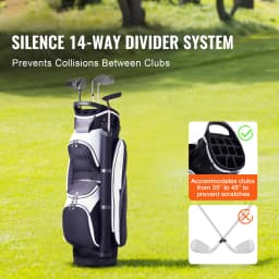 SucceBuy Golf Cart Bag 36” Multiple Pockets Premium Nylon Cart Bag Durable Golf Bags for Men Women Black Color-Block