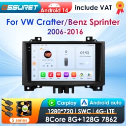 360Camera 2Din Android 14 Car Radio For VW Crafter for Benz Sprinter 2006-2016 Car Multimedia GPS Player 4G DSP SWC Carplay 7862