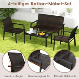 Polyrattan garden furniture set, 4-TLG. Terrace furniture, seating area, seating set for 4 people, garden set incl. 2 Chairs, bench