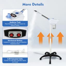 Professional Cosmetic Portable Facial Steamer with Wheels 360° Nozzle Adjustable Height for Beauty Salons Spa