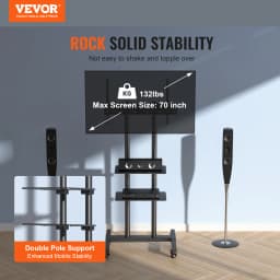 SucceBuy Mobile TV Stand Height Adjustable TV Stand w/ Wheels Double Tray for Audio-Visual Devices Rolling TV Stand for Bedroom
