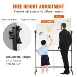 VEVOR Rolling Magnetic Whiteboard Double-Sided Mobile Whiteboard 360° Reversible Adjustable Height Dry Erase Board for School