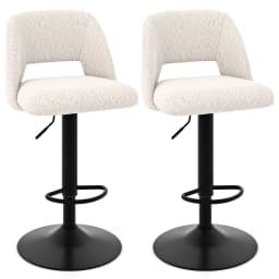 2 Set bar stools, bar chairs 63-83 cm adjustable in height from Teddy fabric, seat stool upholstered with backrest & footrest