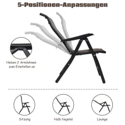 Polyrattan Folding Chair 5-way Adjustable Backrest High Lehner Balcony Chair Folding Weather Resistant