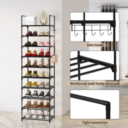 10-Tier Metal Tube Rack Elevated Shoe Shelf For Living Room Space Saving Storage Racks