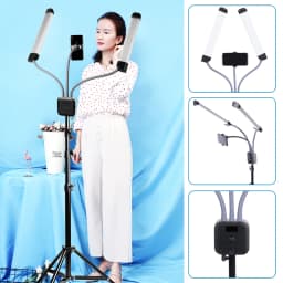 LED Cosmetic Dual Arm Light 3000K-6000K Adjustable Salon Live Make Up Lamp 360° Rotatable Fill Light with Telescopic Tripod 40W