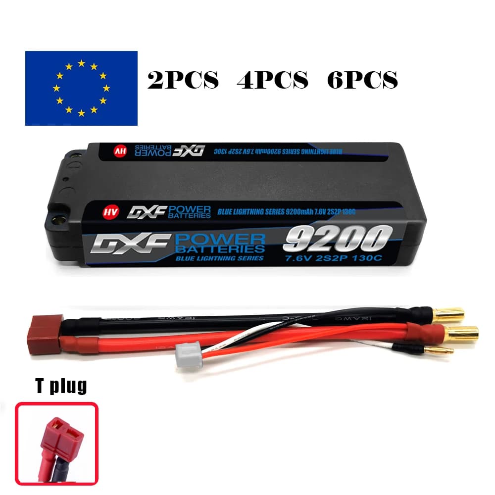 DXF 2S Lipo Battery 7.6V 130C 9200mAh 5mm T Plug Hardcase For 1/10 Buggy Truggy Offroad Boat Car Boat Truck RACING Helicopter