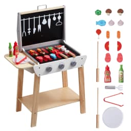 SucceBuy Simulation Kitchen Barbecue Toys Wooden Grill Toy Set Montessori Pretend Play Food BBQ Toy Playset for Kids Girls Gifts